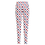 Red And Blue American Star Pattern Print High-Waisted Pocket Leggings