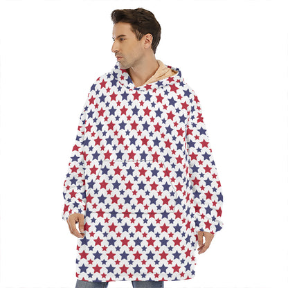 Red And Blue American Star Pattern Print Hoodie Blanket