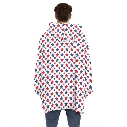 Red And Blue American Star Pattern Print Hoodie Blanket