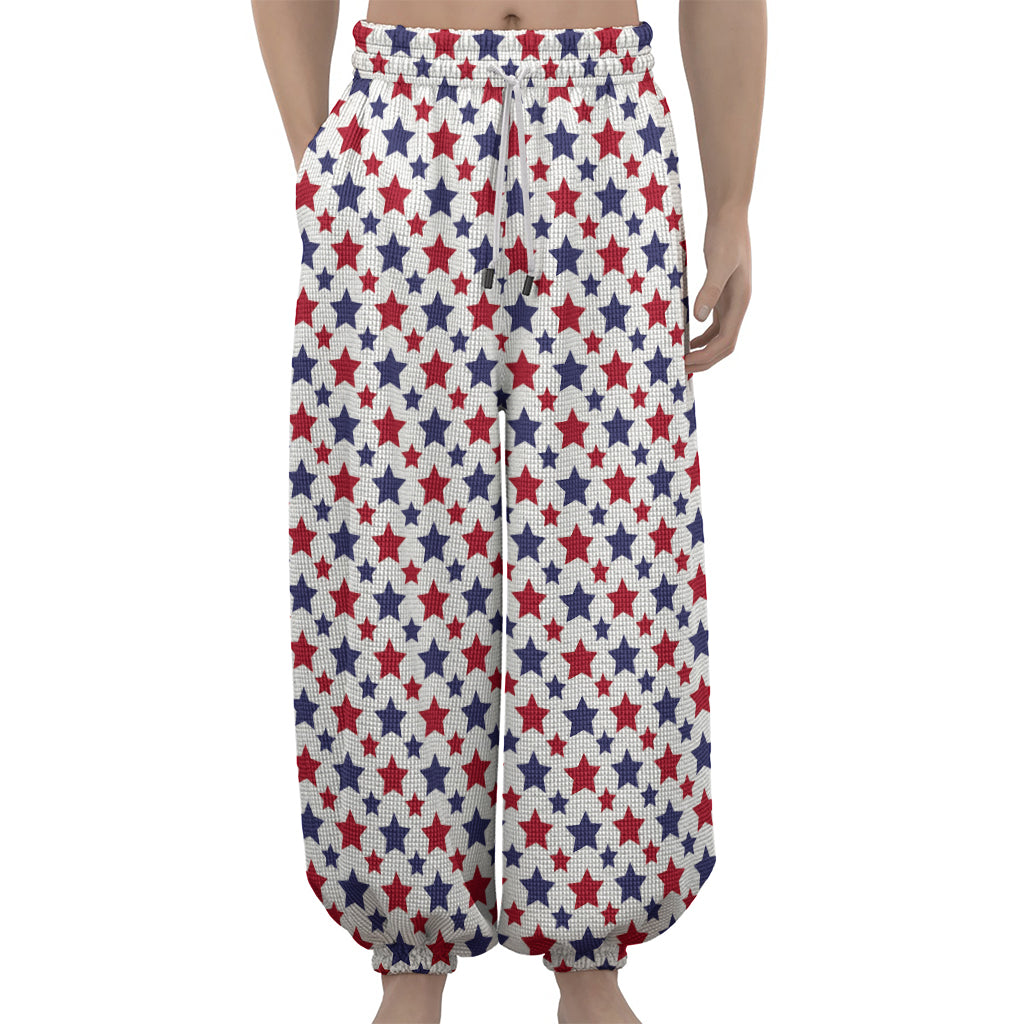 Red And Blue American Star Pattern Print Lantern Pants