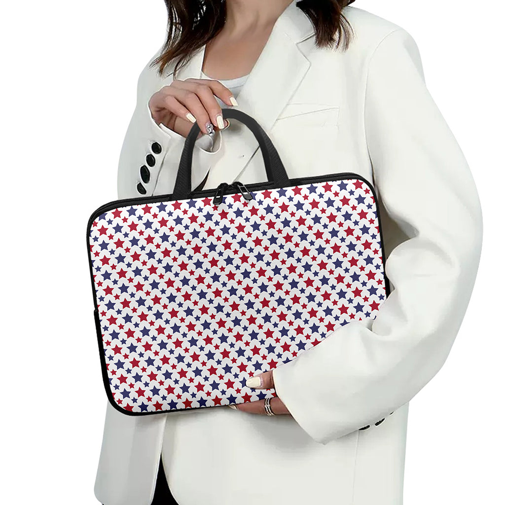 Red And Blue American Star Pattern Print Laptop Sleeve With Handle