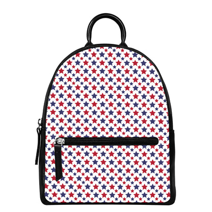 Red And Blue American Star Pattern Print Leather Backpack