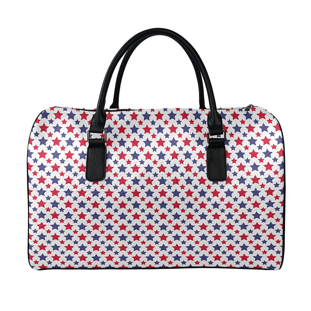 Red And Blue American Star Pattern Print Leather Duffle Bag