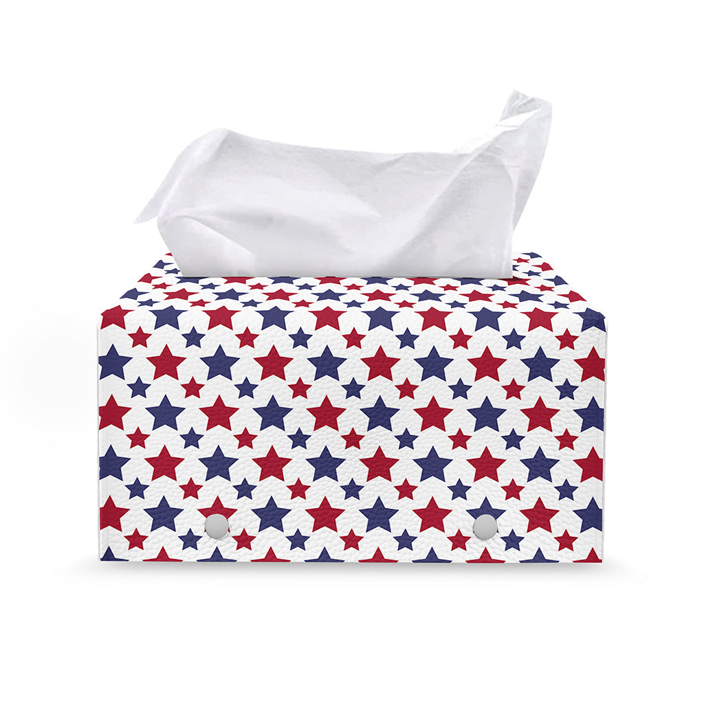 Red And Blue American Star Pattern Print Leather Tissue Box Cover
