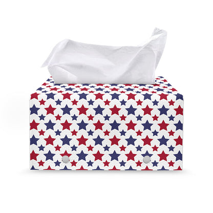 Red And Blue American Star Pattern Print Leather Tissue Box Cover