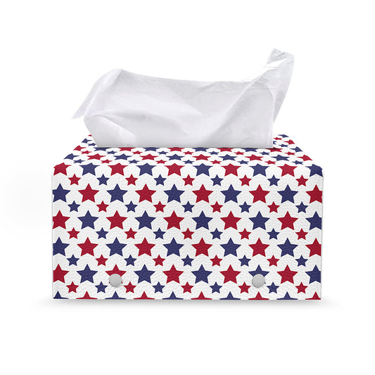 Red And Blue American Star Pattern Print Leather Tissue Box Cover