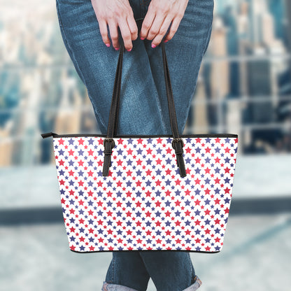 Red And Blue American Star Pattern Print Leather Tote Bag