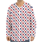 Red And Blue American Star Pattern Print Long Sleeve Baseball Jersey