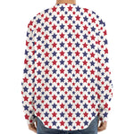 Red And Blue American Star Pattern Print Long Sleeve Baseball Jersey