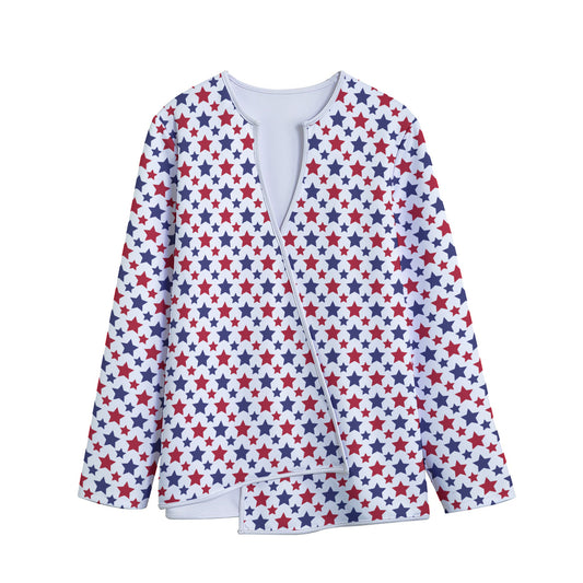 Red And Blue American Star Pattern Print Long Sleeve Short Coat