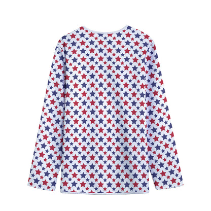 Red And Blue American Star Pattern Print Long Sleeve Short Coat