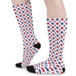 Red And Blue American Star Pattern Print Long Socks