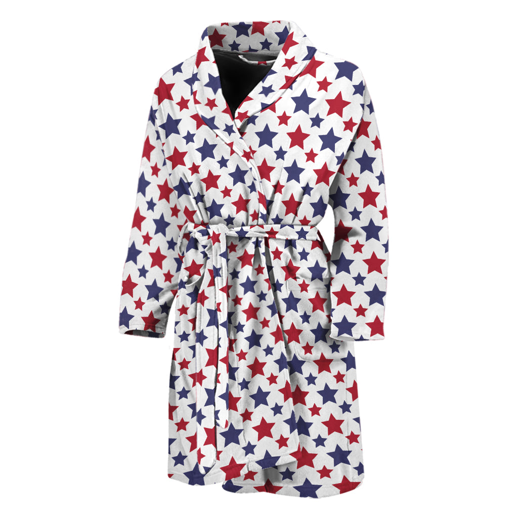 Red And Blue American Star Pattern Print Men's Bathrobe