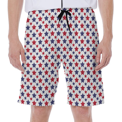 Red And Blue American Star Pattern Print Men's Beach Shorts