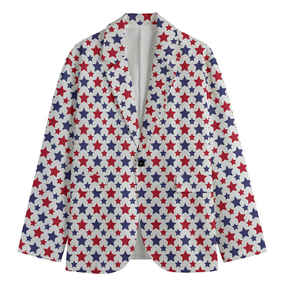 Red And Blue American Star Pattern Print Men's Blazer