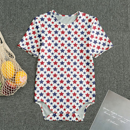 Red And Blue American Star Pattern Print Men's Bodysuit