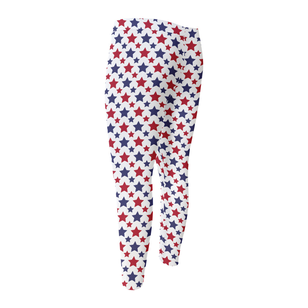 Red And Blue American Star Pattern Print Men's Compression Pants