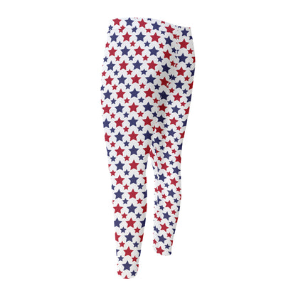 Red And Blue American Star Pattern Print Men's Compression Pants