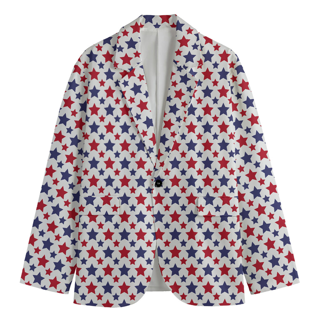 Red And Blue American Star Pattern Print Men's Cotton Blazer