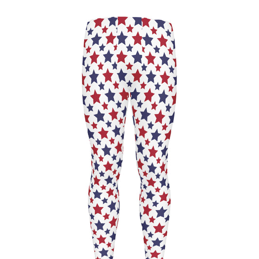 Red And Blue American Star Pattern Print Men's leggings