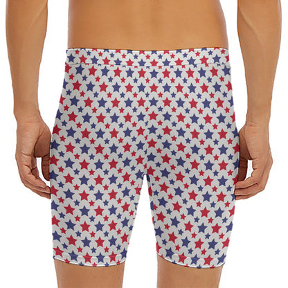 Red And Blue American Star Pattern Print Men's Long Boxer Briefs