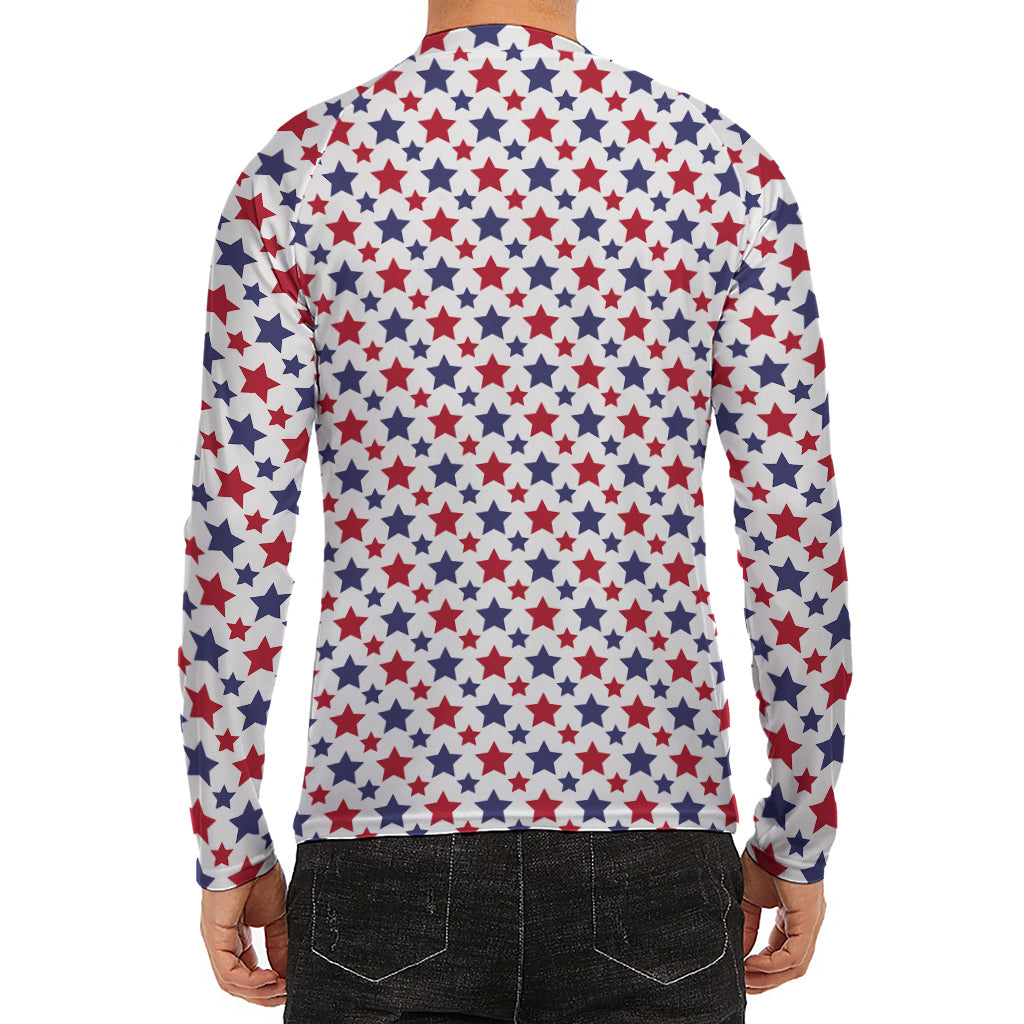 Red And Blue American Star Pattern Print Men's Long Sleeve Rash Guard