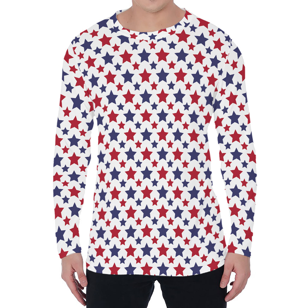 Red And Blue American Star Pattern Print Men's Long Sleeve T-Shirt