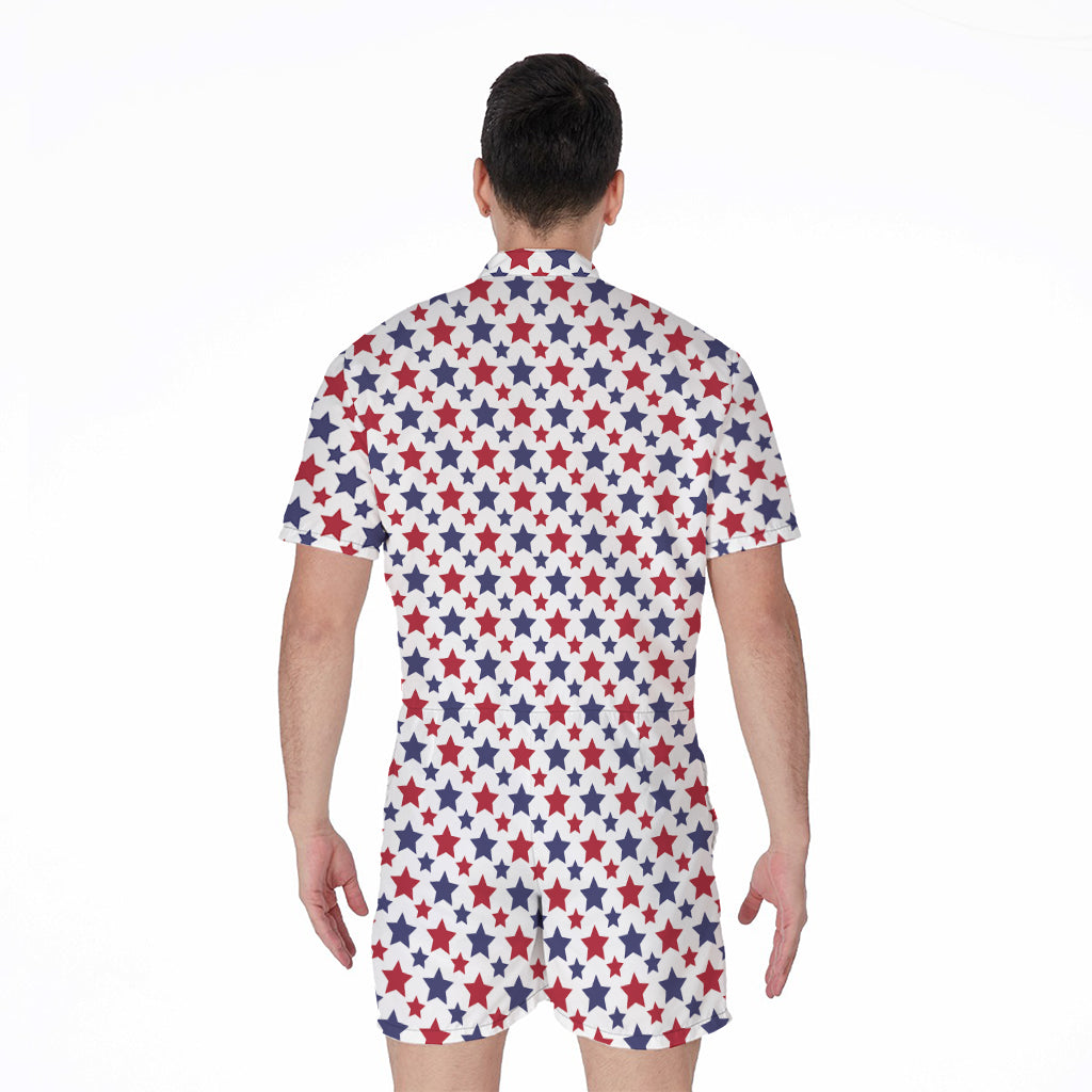 Red And Blue American Star Pattern Print Men's Rompers