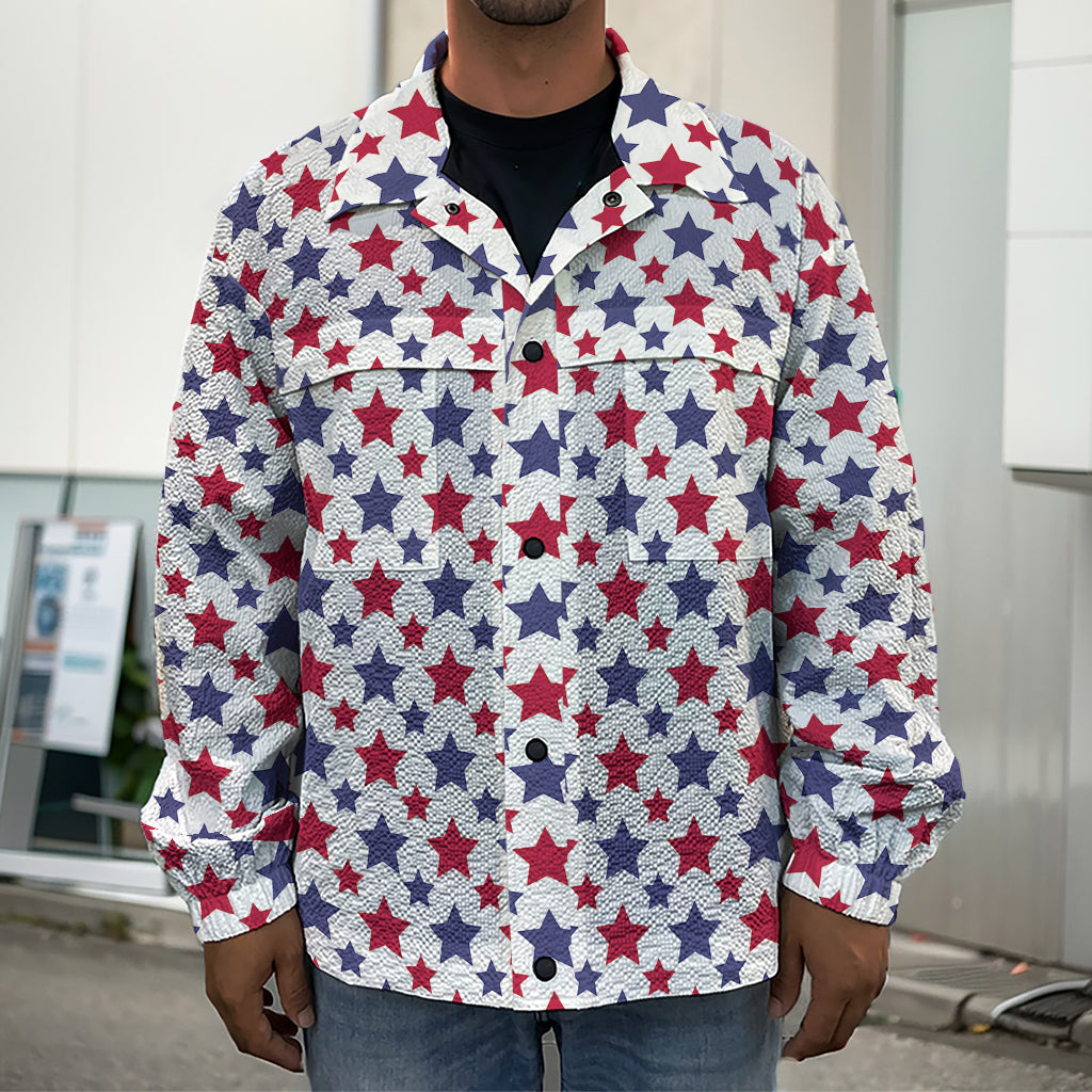 Red And Blue American Star Pattern Print Men's Shirt Jacket