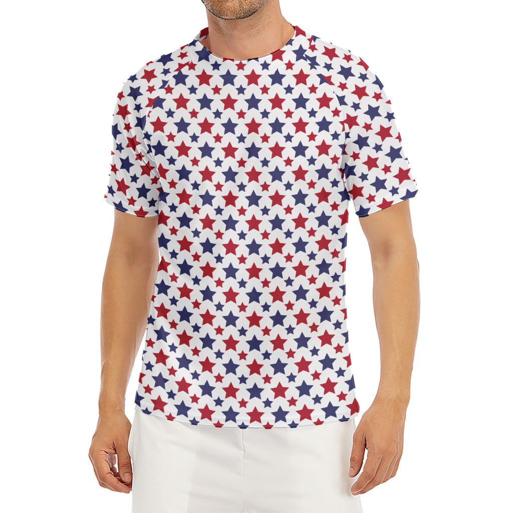 Red And Blue American Star Pattern Print Men's Short Sleeve Rash Guard