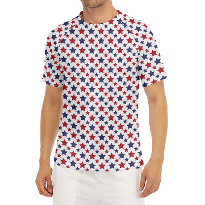Red And Blue American Star Pattern Print Men's Short Sleeve Rash Guard