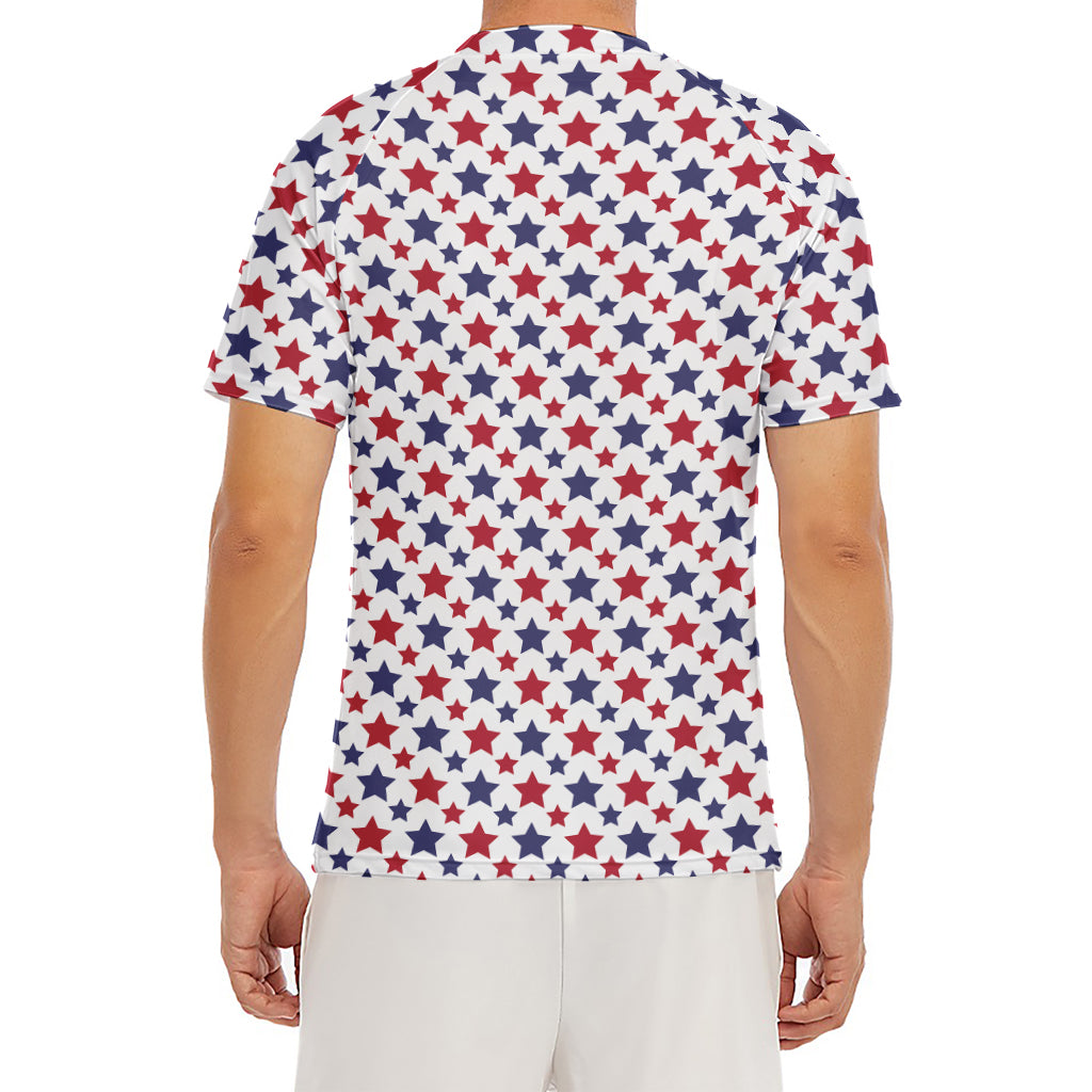 Red And Blue American Star Pattern Print Men's Short Sleeve Rash Guard