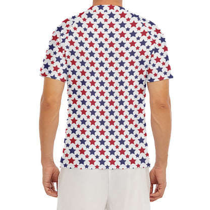 Red And Blue American Star Pattern Print Men's Short Sleeve Rash Guard