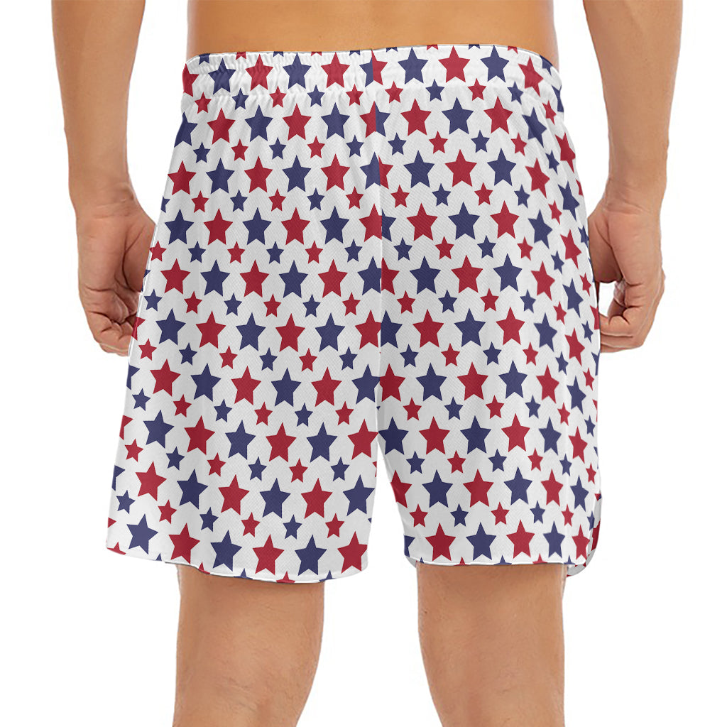 Red And Blue American Star Pattern Print Men's Split Running Shorts