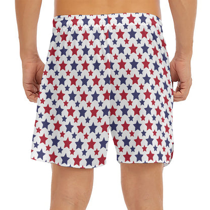 Red And Blue American Star Pattern Print Men's Split Running Shorts