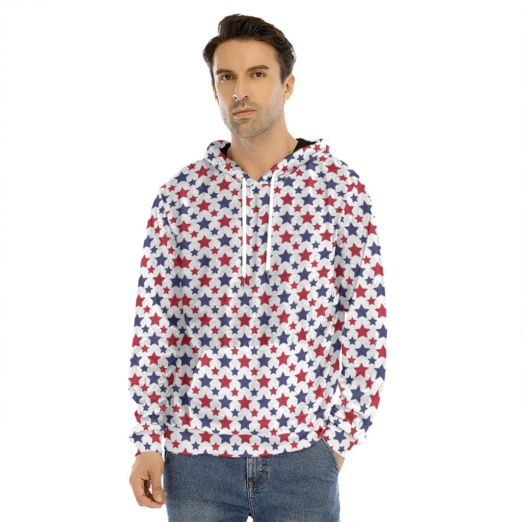 Red And Blue American Star Pattern Print Men's Velvet Pullover Hoodie