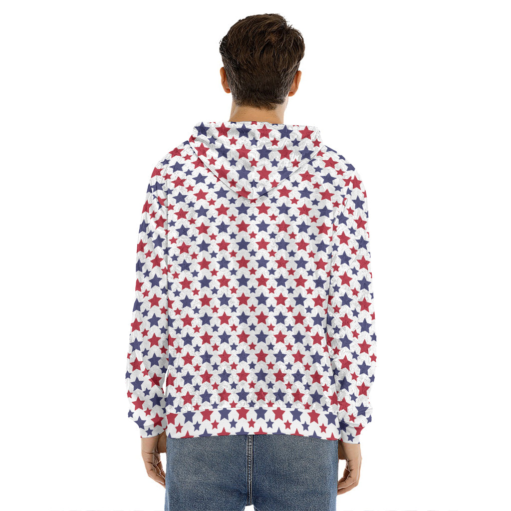 Red And Blue American Star Pattern Print Men's Velvet Pullover Hoodie