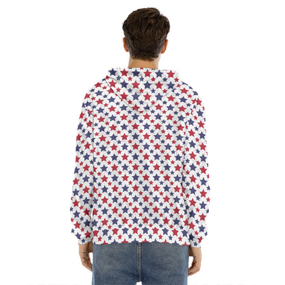 Red And Blue American Star Pattern Print Men's Velvet Pullover Hoodie