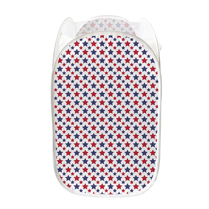 Red And Blue American Star Pattern Print Mesh Laundry Hamper