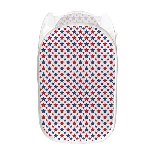 Red And Blue American Star Pattern Print Mesh Laundry Hamper