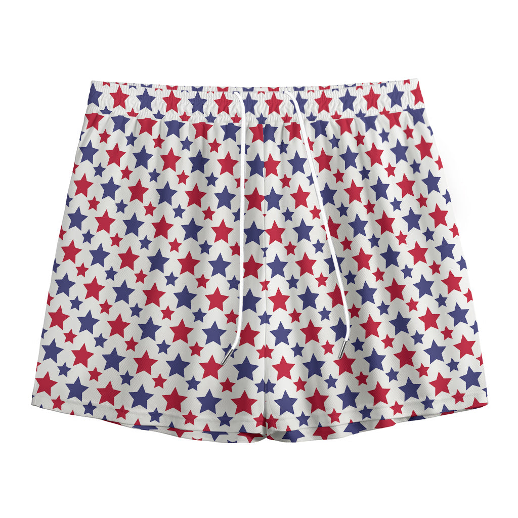 Red And Blue American Star Pattern Print Mesh Shorts