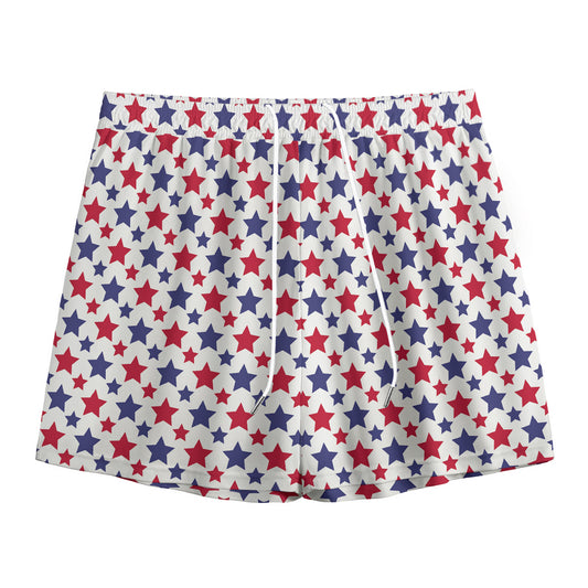 Red And Blue American Star Pattern Print Mesh Shorts