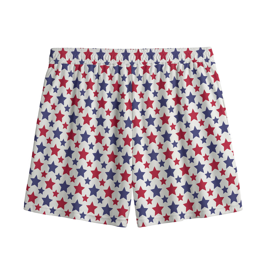 Red And Blue American Star Pattern Print Mesh Shorts