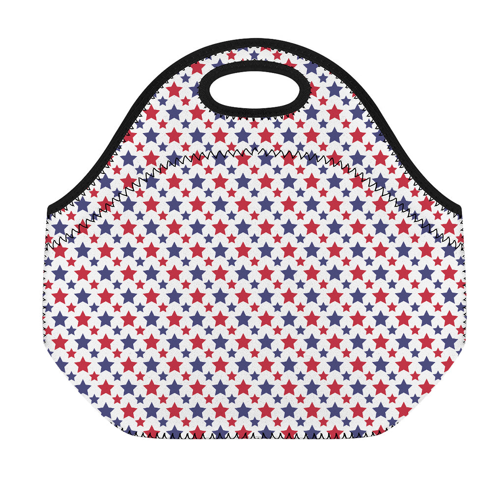 Red And Blue American Star Pattern Print Neoprene Lunch Bag