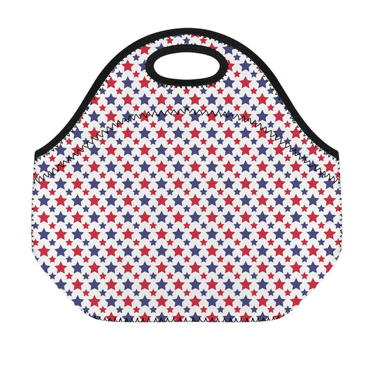 Red And Blue American Star Pattern Print Neoprene Lunch Bag