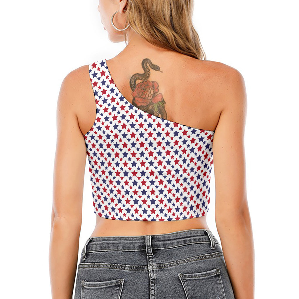 Red And Blue American Star Pattern Print One Shoulder Crop Top
