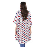 Red And Blue American Star Pattern Print Open Front Beach Cover Up
