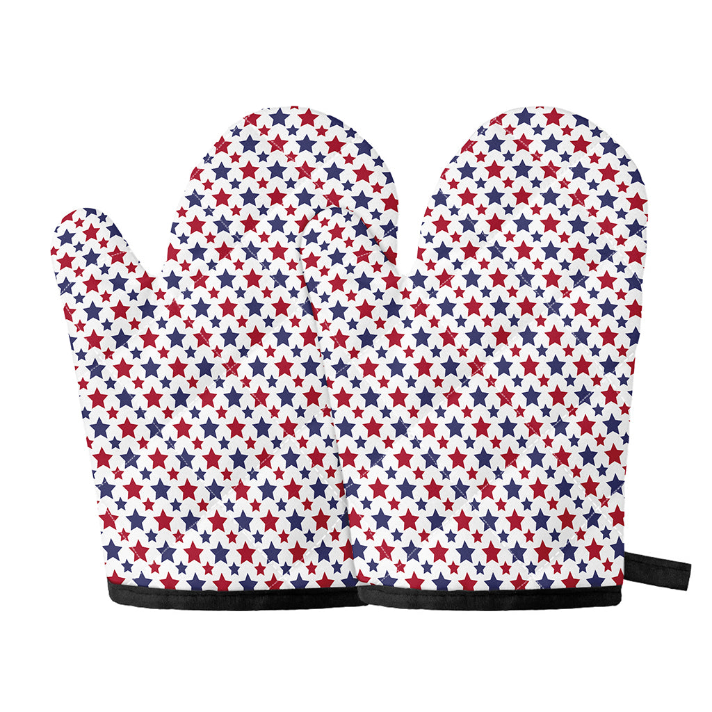 Red And Blue American Star Pattern Print Oven Mitts