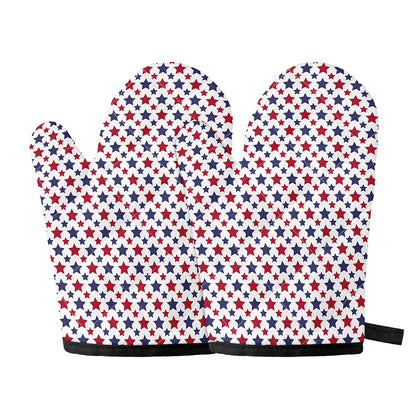 Red And Blue American Star Pattern Print Oven Mitts