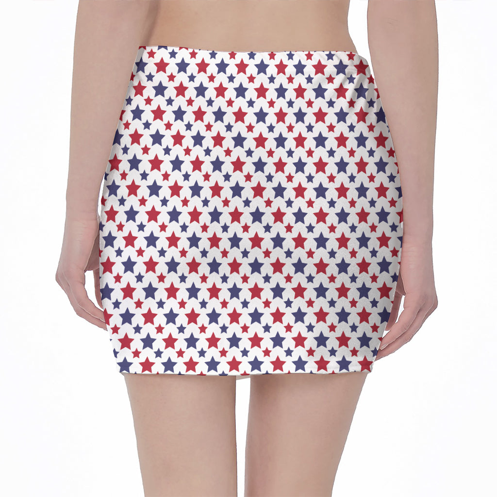 Red And Blue American Star Pattern Print Pencil Mini Skirt